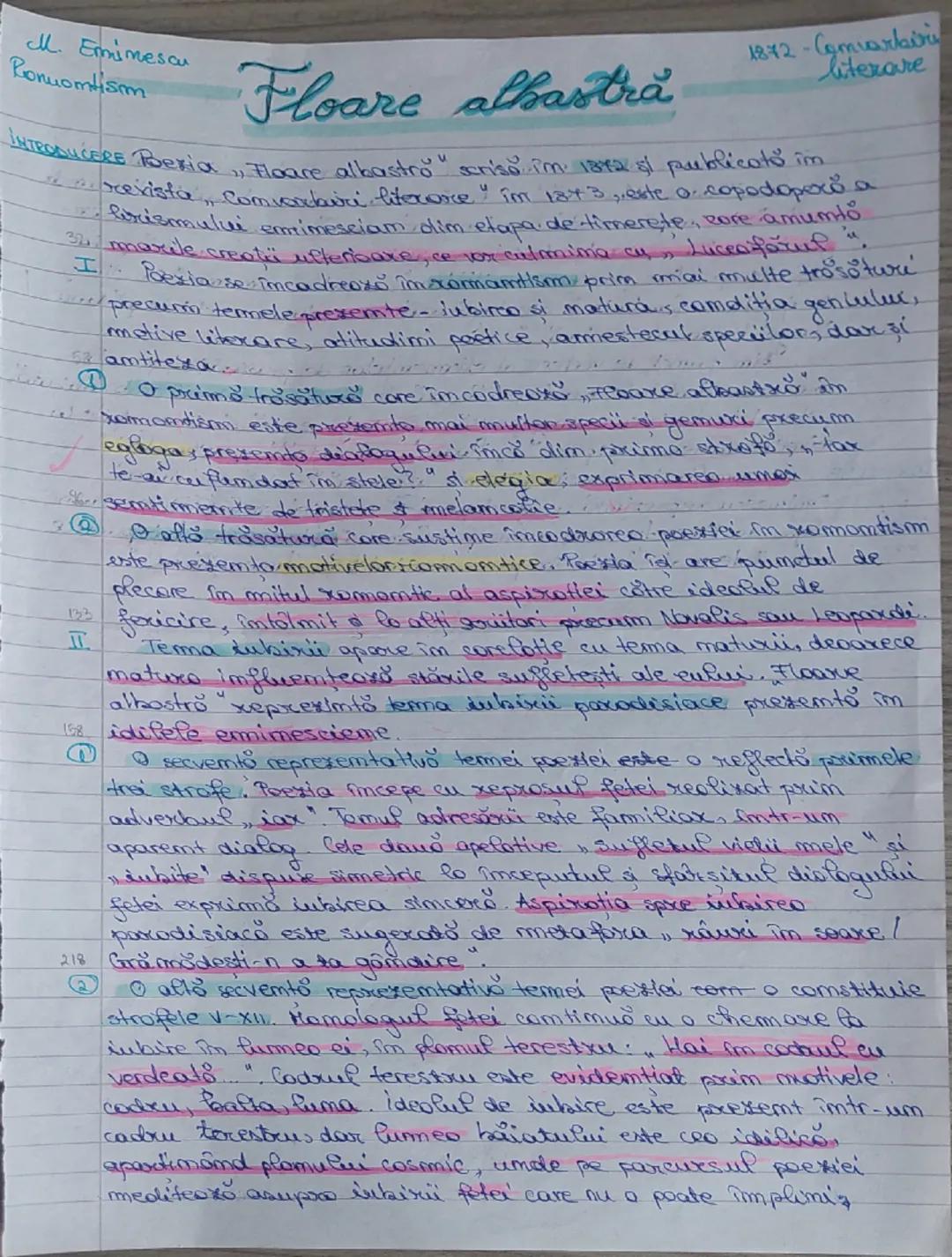--- OCR Start ---
294. St te-aidys, dulee mimume; ( si-a mout iubirea moastre."
Ⅲ.1. im Floare albastro" se realizează linismul subiectiv un