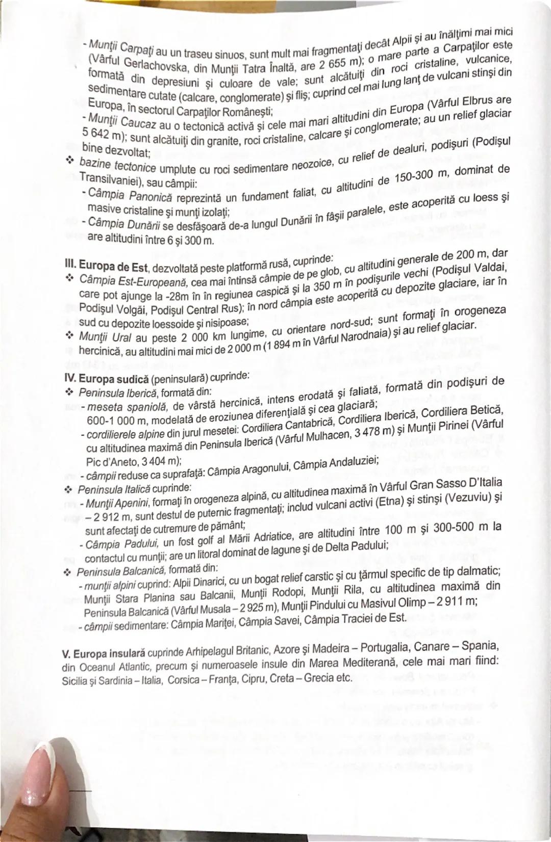 ## 2. Elemente de geografie fizică

## 2.1. Relieful major al Europei

a. **Altimetric,** Europa se desfășoară între -28 m în Câmpia Precasp