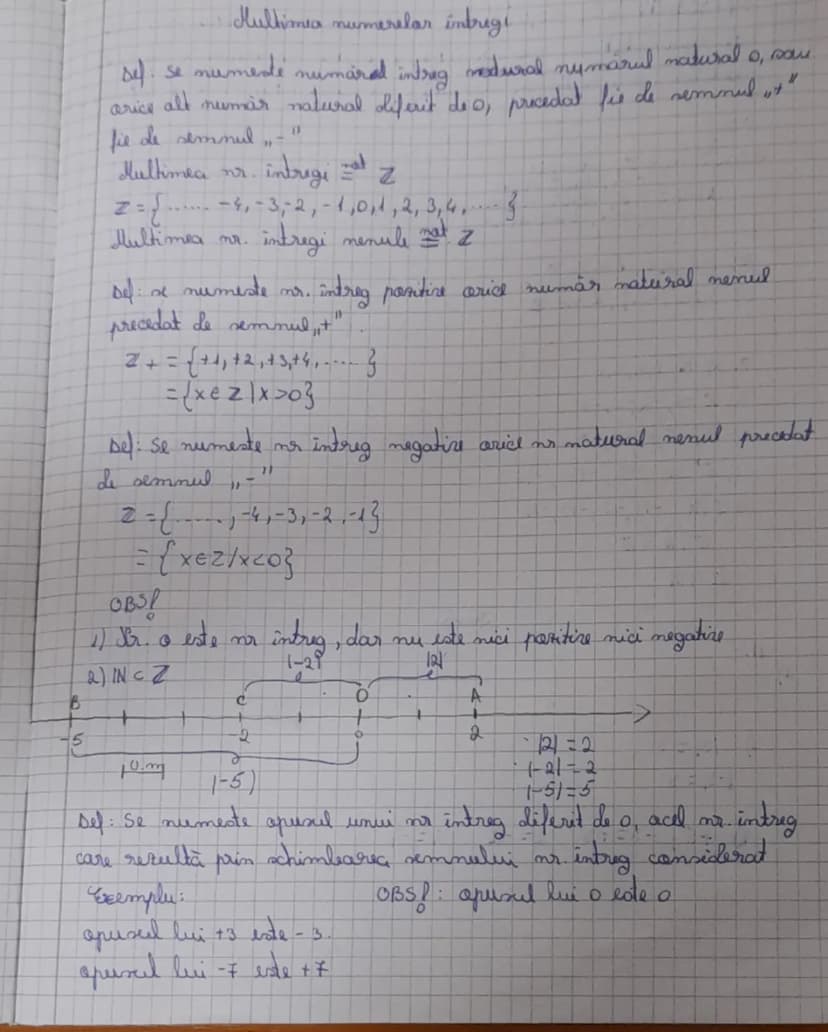 # Mulțimea numerelor întregi

def.: Se numește număr întreg natural numărul natural 0, sau orice alt număr natural diferit de 0, precedat fi