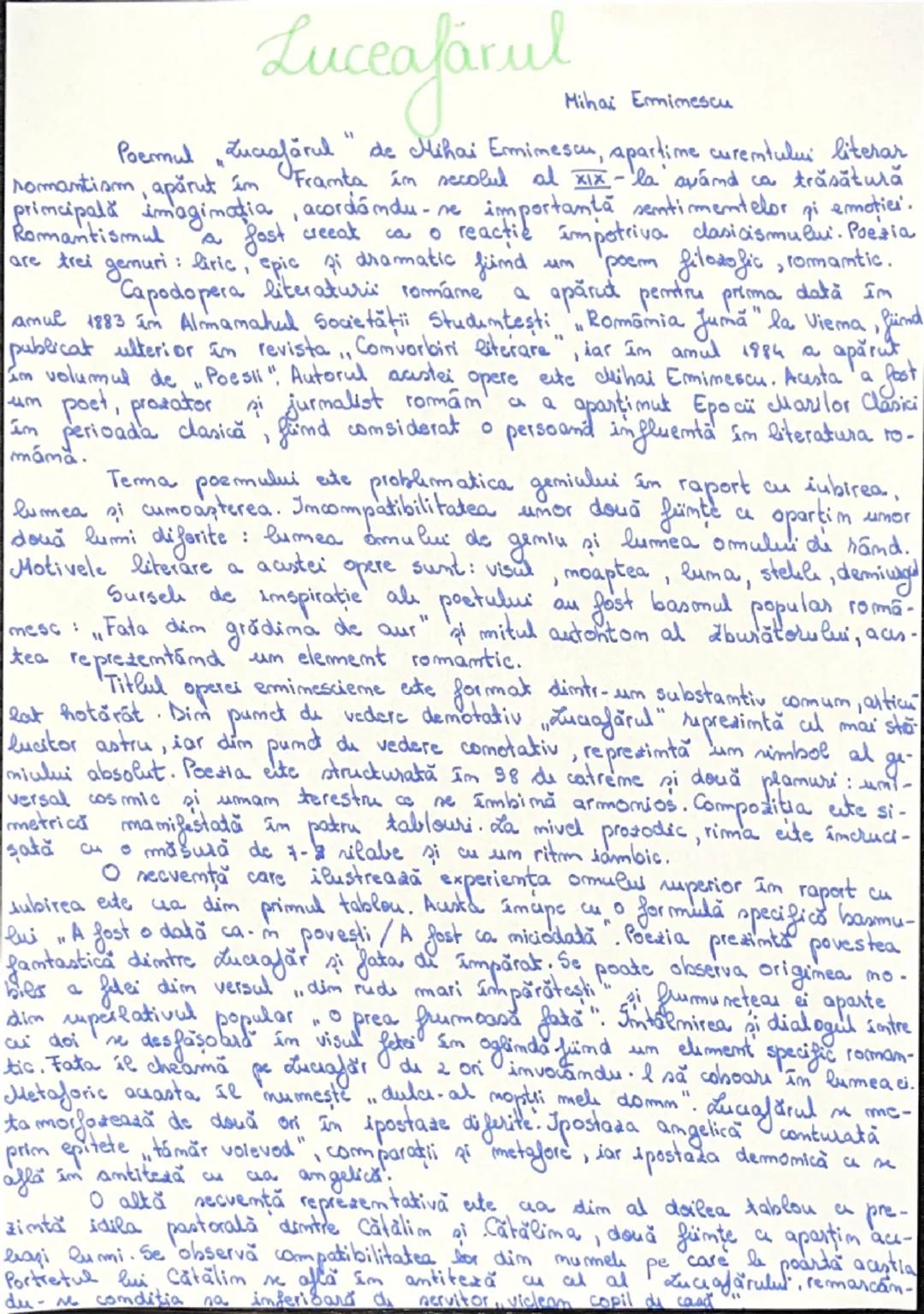 # Luceafărul

Mihai Eminescu

Poemul Zuceafărul "de Mihai Eminescu, apartime curentului literar
romantism, apărut îm Framta în secolul al XI