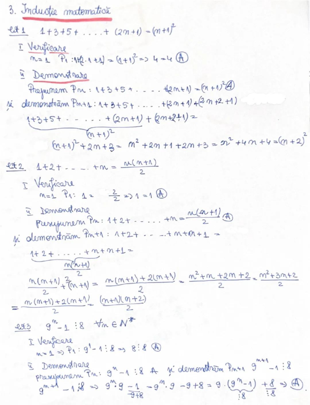 3. Inducție matematică

eit1  1+3+5+....+ (2m+1)=(m+1)²
I Verificare
m=1 P₁:1+(2.1+1)=(1+1)²=>4=4Ⓐ
Demonstrare
Presupunem Pm: 1+3+5+....+(2m