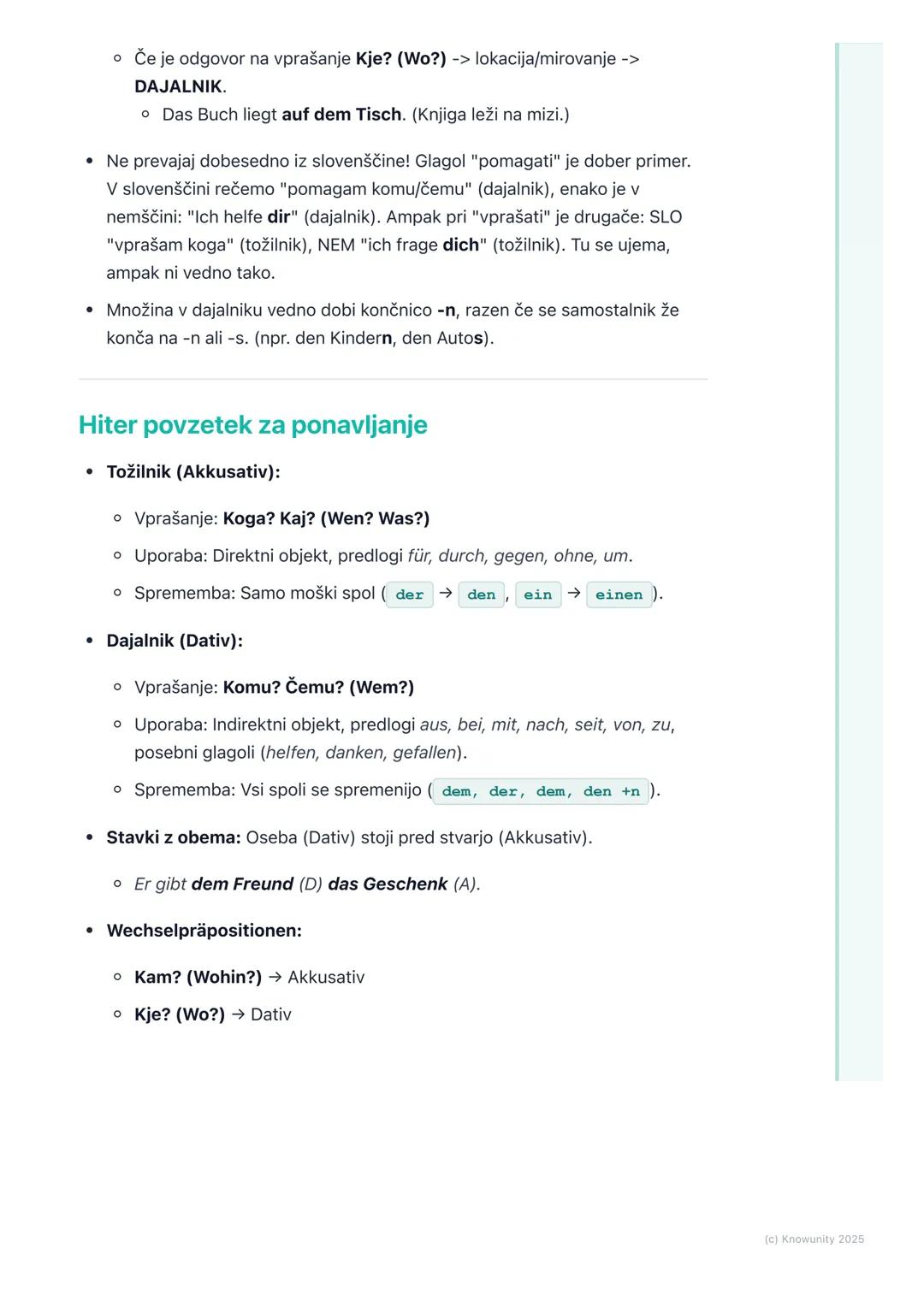 ## 3.5 Tožilnik (Akuzativ) in
Dajalnik (Dativ)

Uvod v tožilnik in dajalnik

Tožilnik (Akkusativ) in dajalnik (Dativ) sta dva od štirih sklo