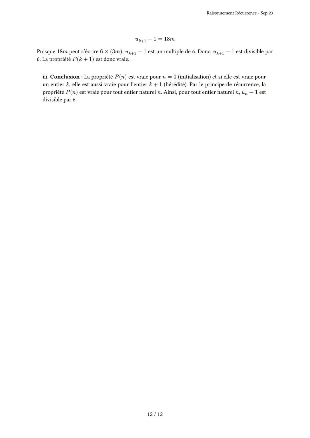 # Raisonnement Récurrence

Généré par Knowunity.fr - Sep 23

Description: Cet examen couvre le principe de récurrence, l'initialisation et l