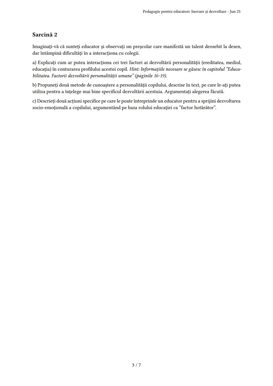 # Pedagogie pentru educatori: Inovare și dezvoltare

Generat de Alexa nbd - Jun 25

Descriere: Examen despre educație, inovare, dezvoltarea 