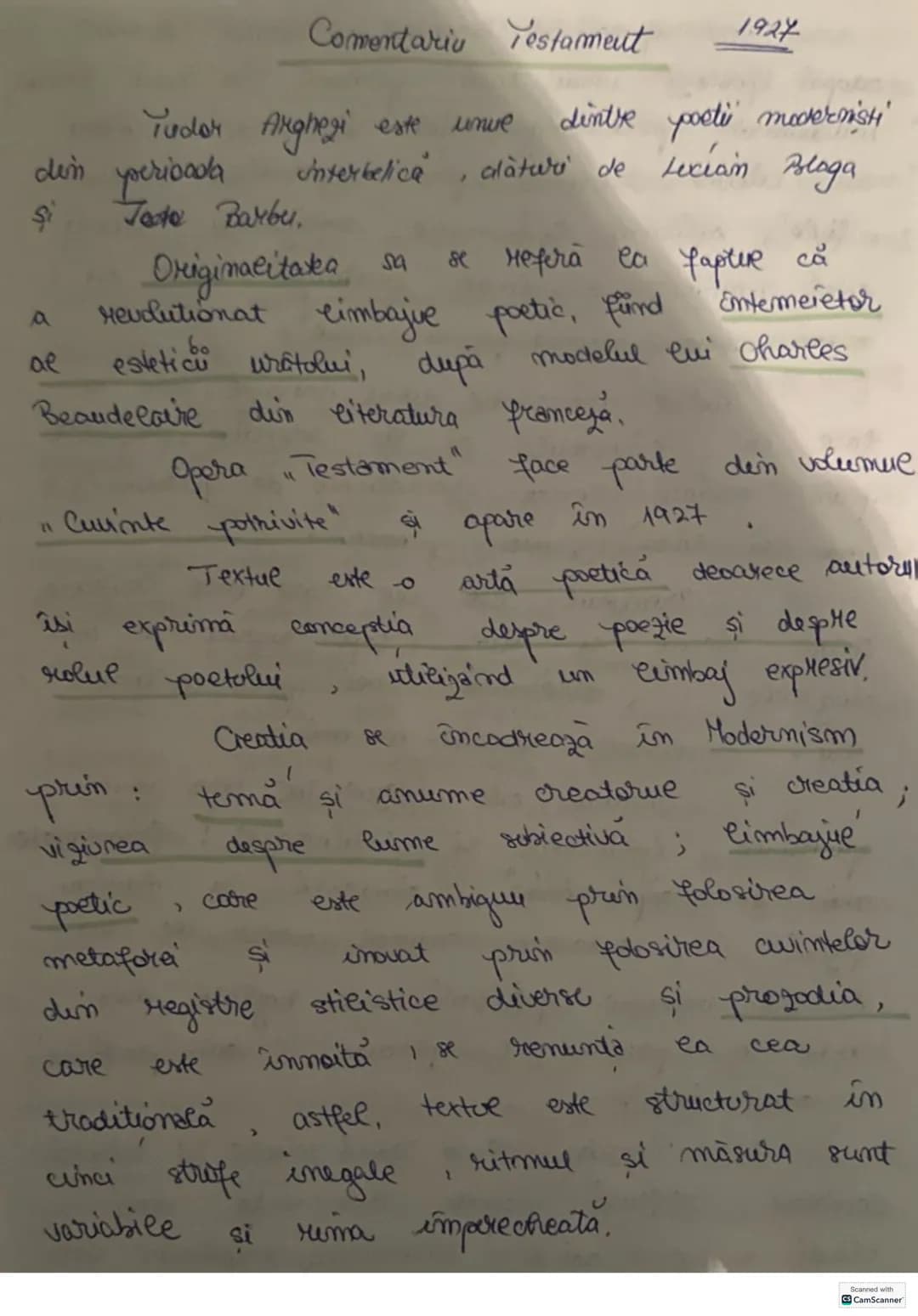 Comentariu Testament
1927
Tudor Arghezi este unve dintre poeti modernsti
din perioada Interbelica alaturi de Lecian Blaga
Şi Jeta Barbu.
Or