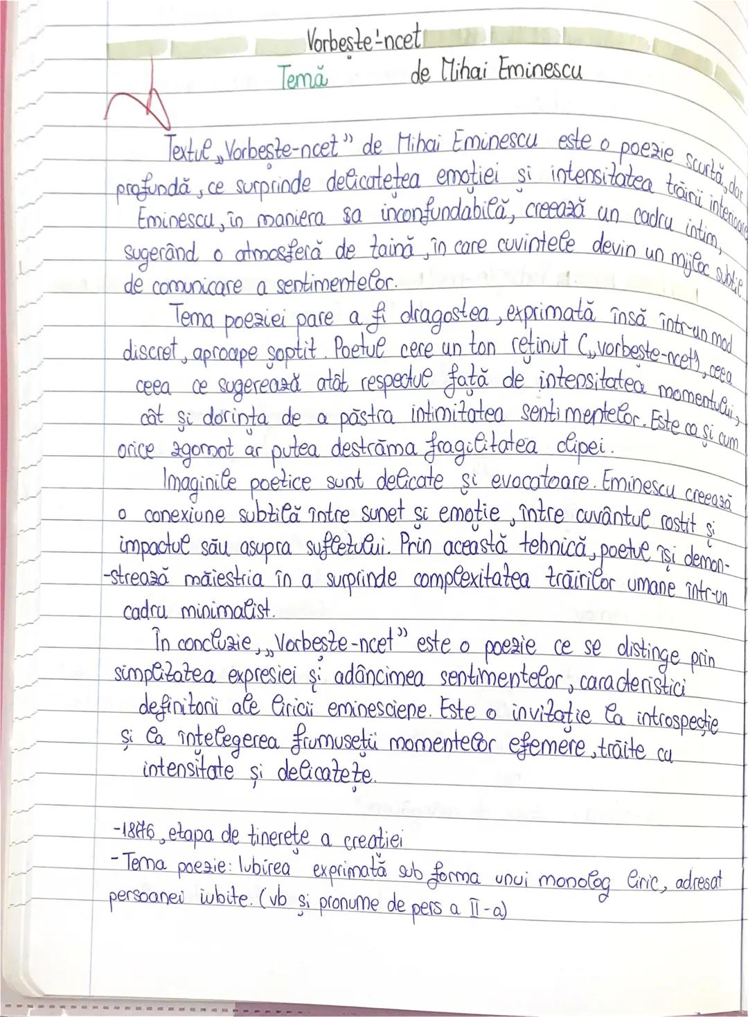 Comentariul Poeziei Vorbește-încet de Mihai Eminescu