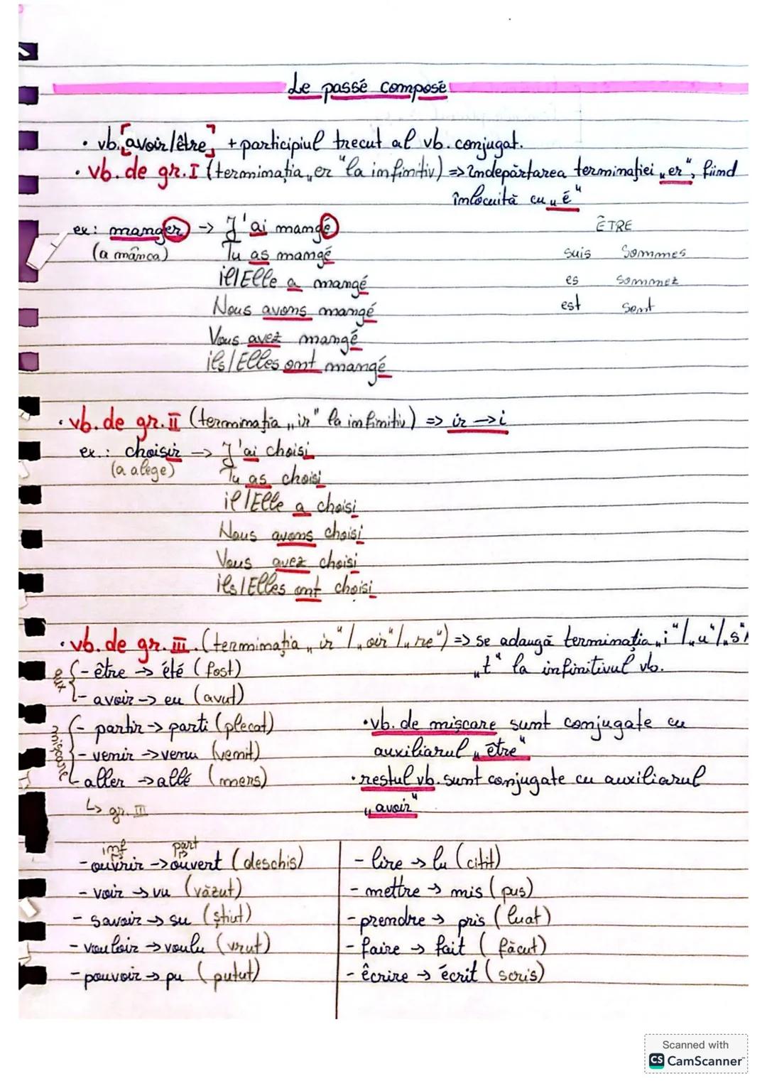 # Le passé composé
• vb. avoir létre + participiul trecut al vb. conjugat.
• vb. de gr. I (termimația er "la infinitiv) => Indepărtarea te