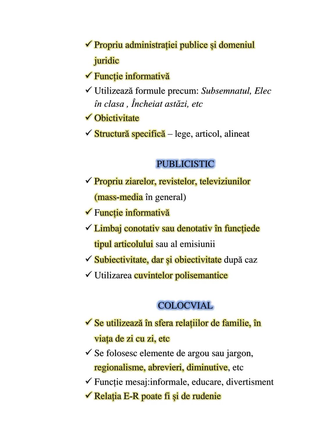 # STILUREFUNCTIONALE ALE LIMBI
1. Beletristic-artistic
2. Ştiinţific
3. Juridico-administrativ
4. Publicistic-jurnalistic
5. Colocvial
BEL