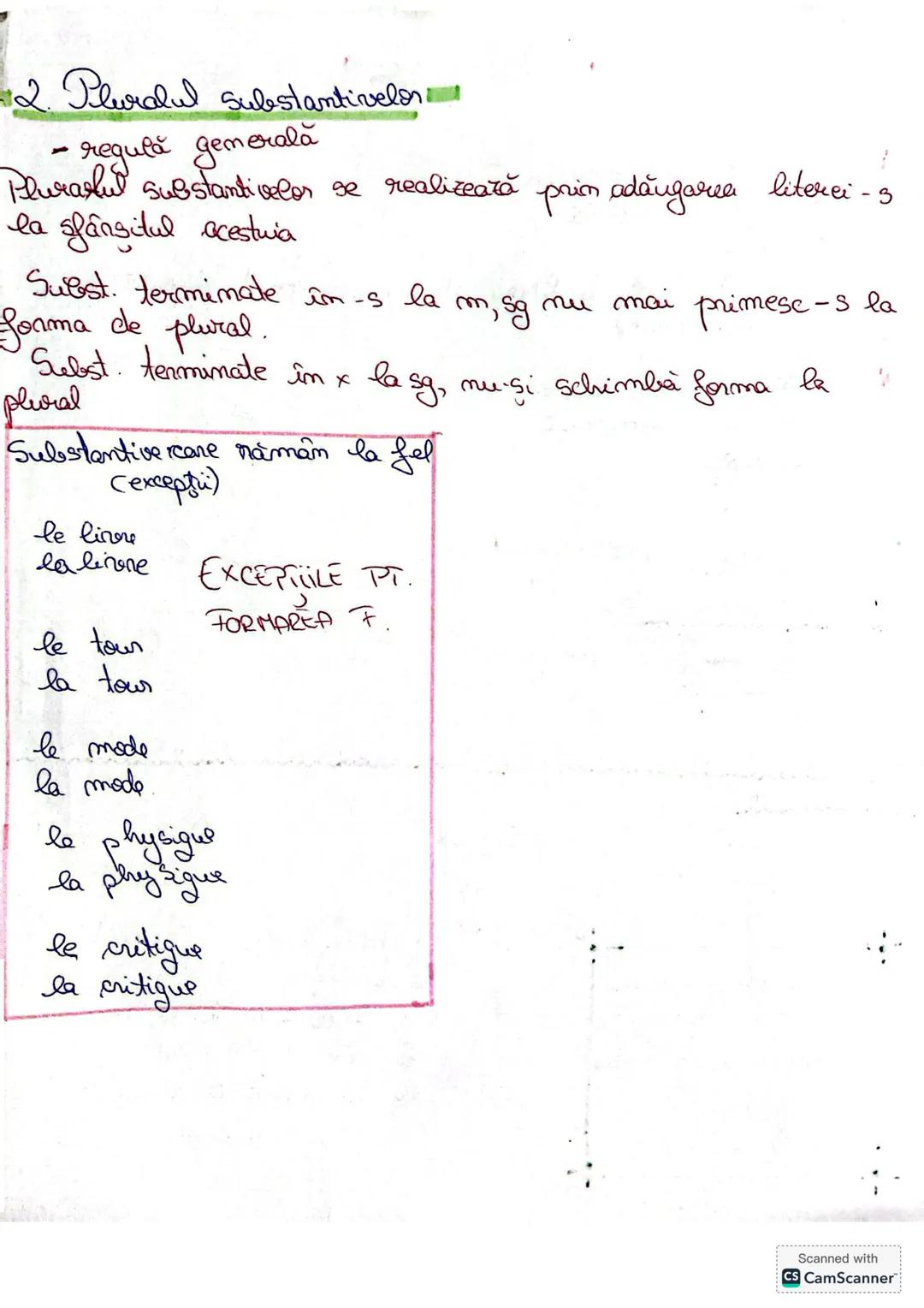 # 1. formarea femininului
-regula gemorală
- Substantive cu formă de fermimin mult diferite fata
de cole masculine
# 2 pluralul substantivee