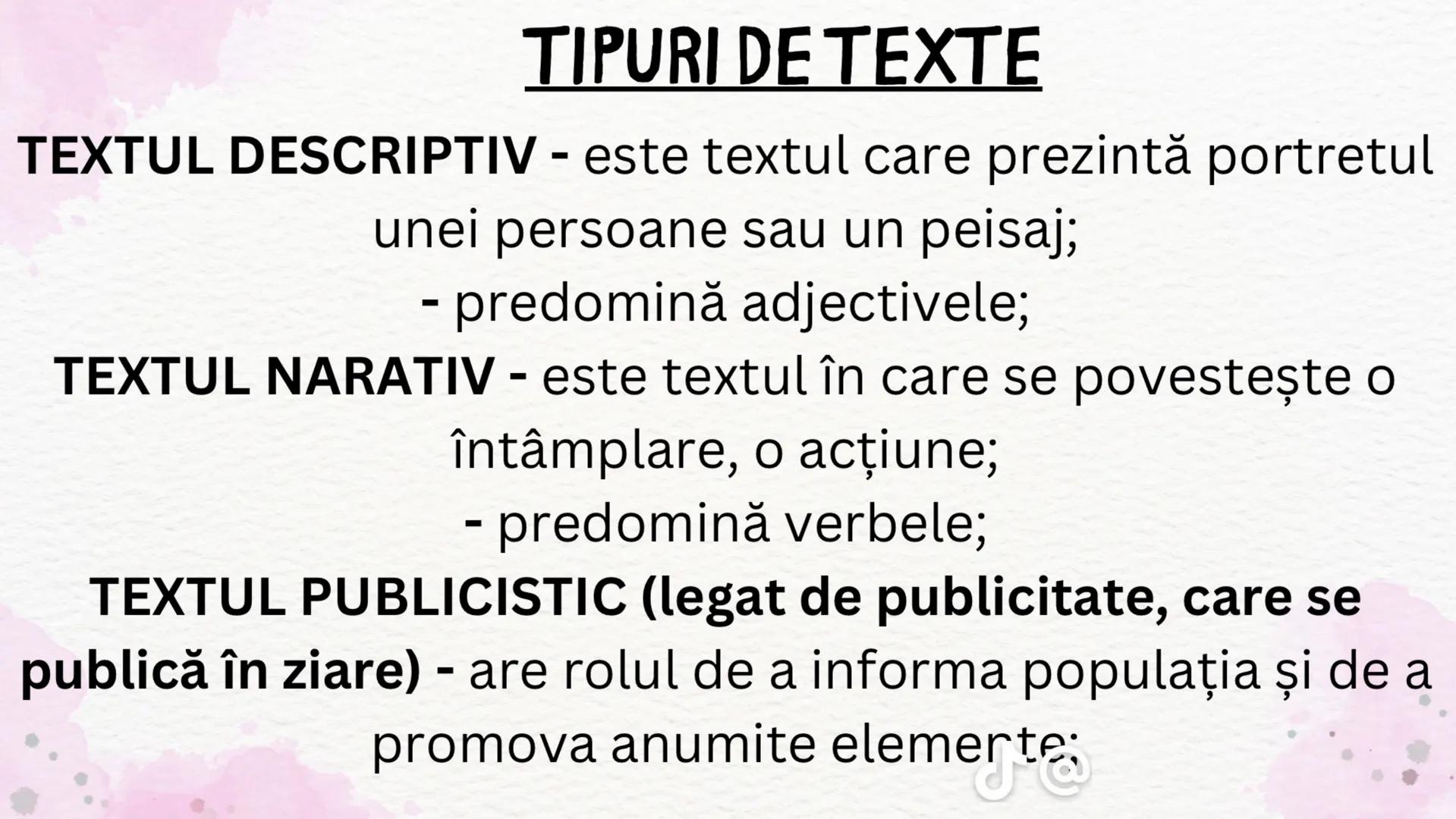 # PROBA ORALĂ LA
# ROMÂNĂ
| CATCHY TEACHER # TIPURI DE TEXTE
TEXTUL DESCRIPTIV - este textul care prezintă portretul
unei persoane sau un