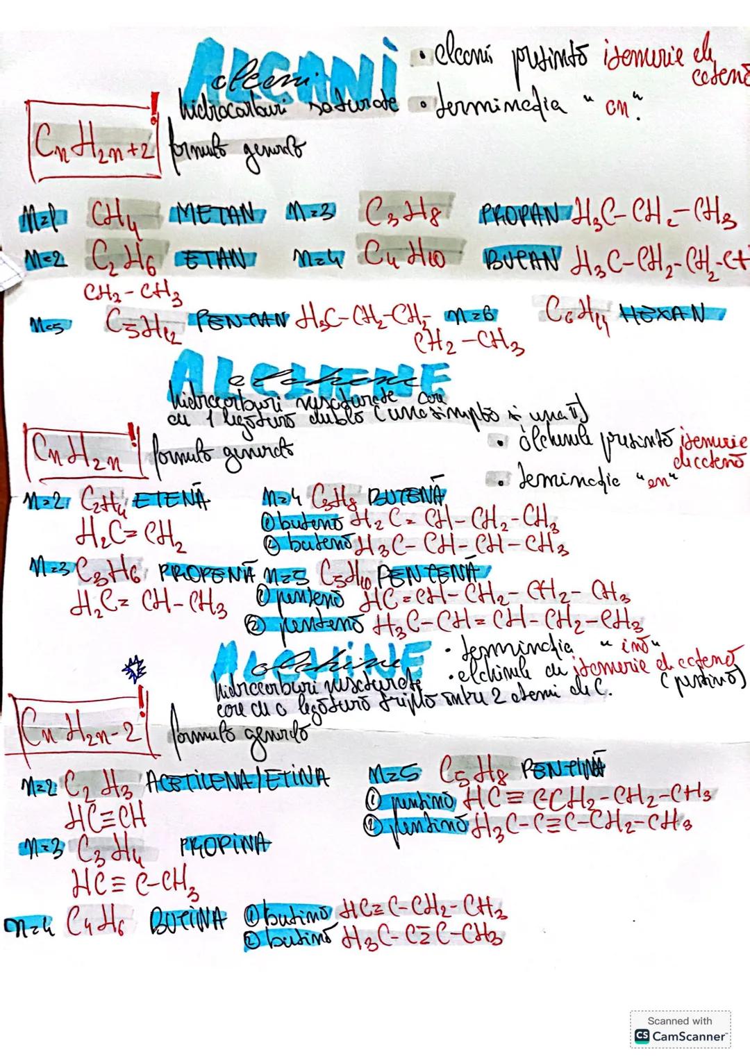 Alcani, Alchene, Alchine