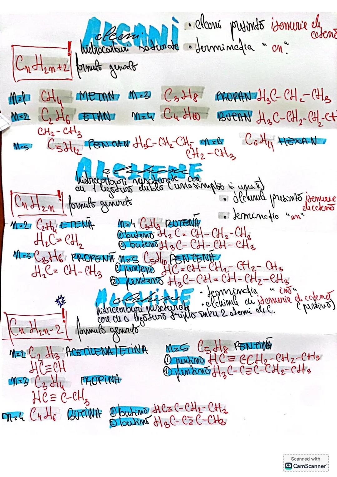 # ALCANI
• elconi puţinţi izomerie de
• hidrocarburi saturate • denumire "an"
$C_nH_{2n+2}$ formulă generală
$n=1$  $CH_4$ METAN   $n=3$