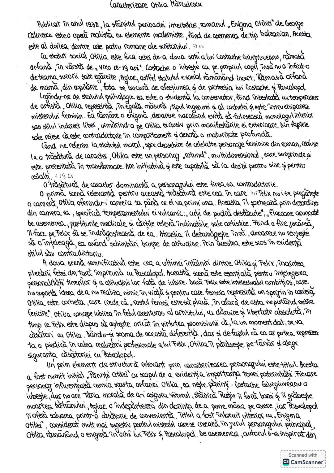 Caracterizare Otilia Marculescu
Publicat în anul 1938, la sfârşitul perioadei interbelice, ramanul, Enigma Otiliei" de George
Călinescu est
