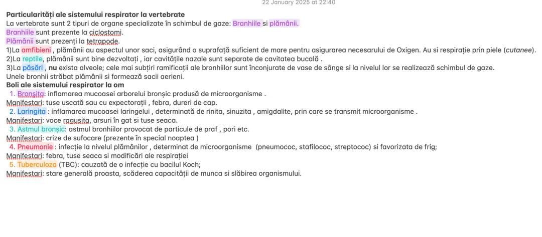 sistem respirator la vertebrate și animale