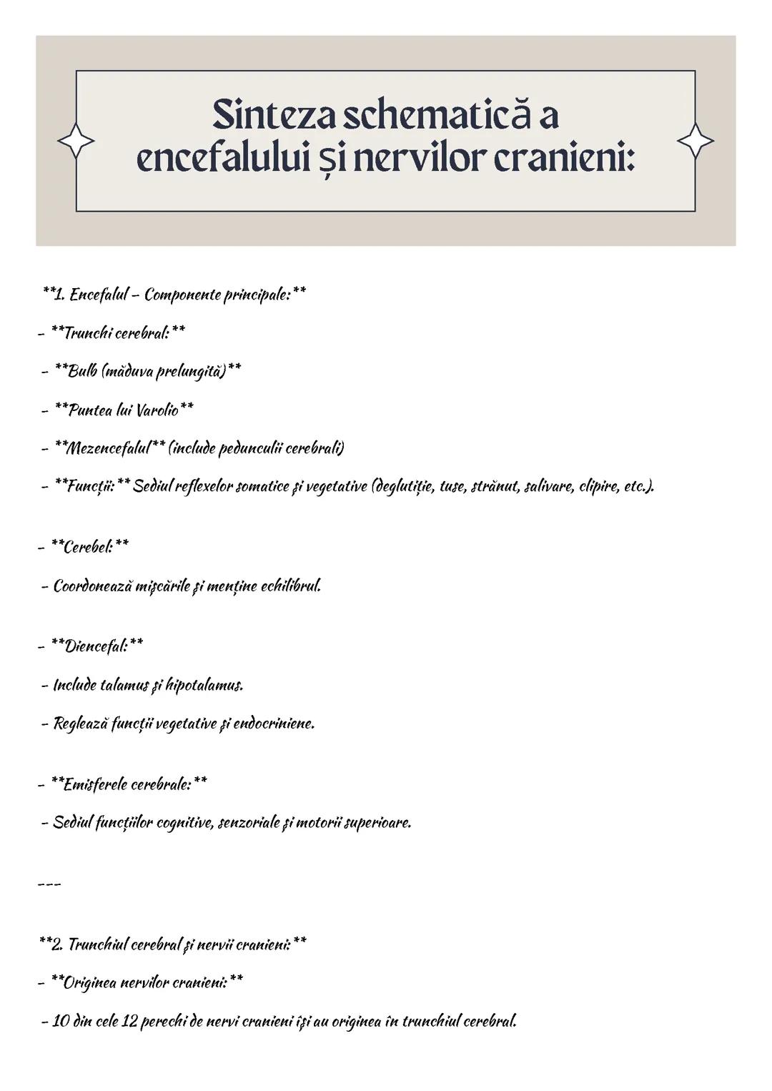 Sinteza schematică a encefalului și nervilor cranieni: