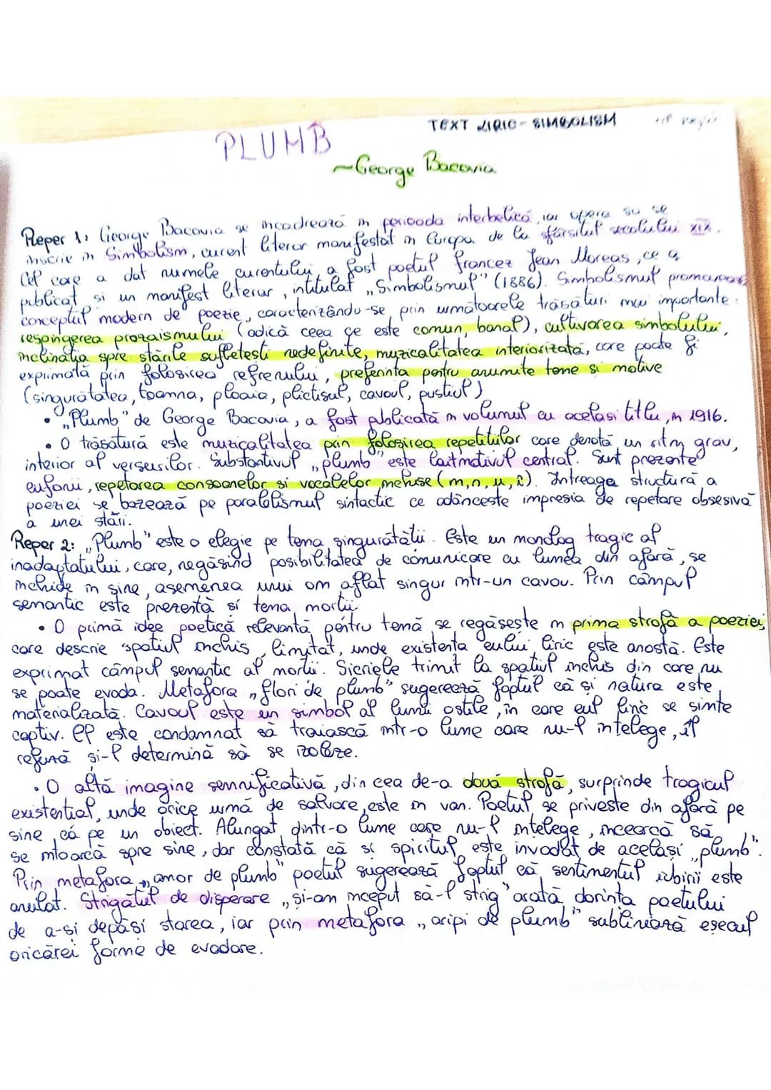 PLUMB
TEXT LIRIC-SIMBOLISM
~George Bacevica
Peper 1: Cieorge Bacovia se incadreaza im periooda interbelică, iar opere so se
inscrie a Simbo