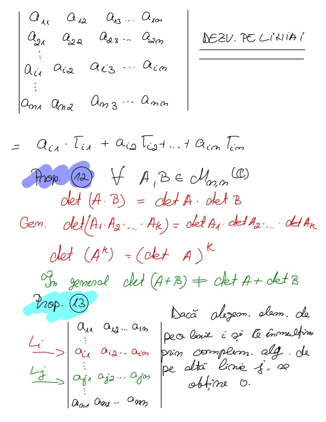 Proprietăți ale determinantilor
| $a_{11}$ $a_{12}$ | $det$
| $a_{21}$ $a_{22}$ | = $a_{11} a_{22} - a_{12} a_{21}$
Regula A pt. det. d