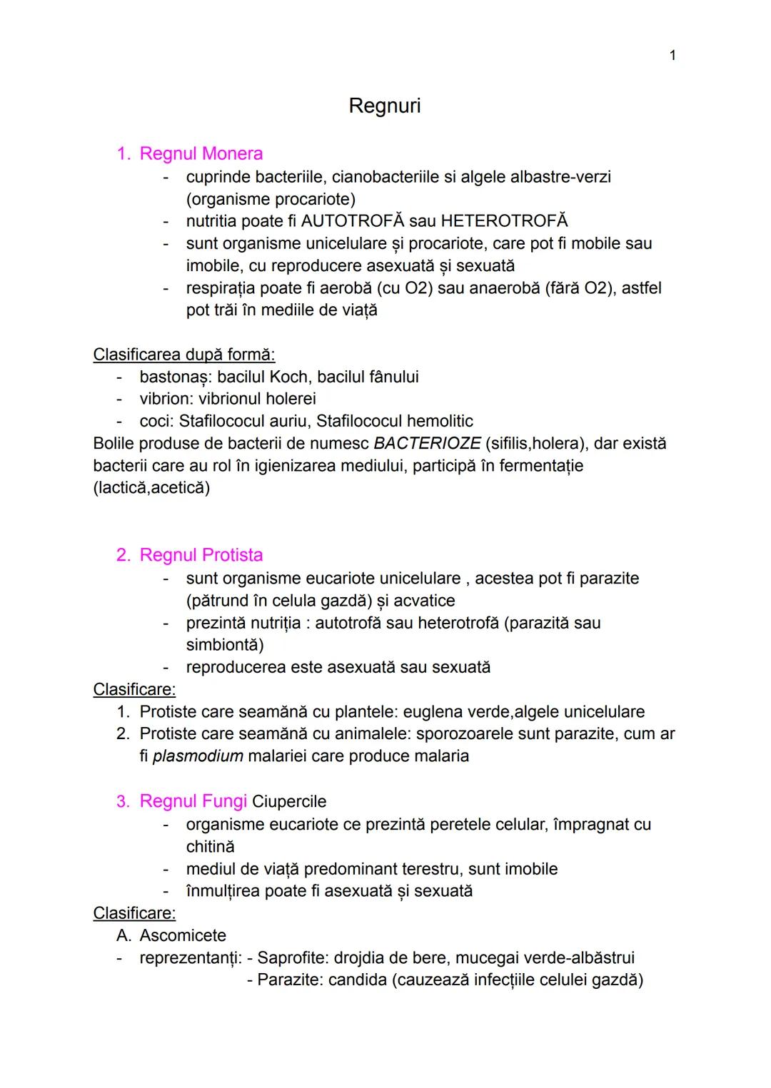 --- OCR Start ---
1. Regnul Monera
Regnuri
1
cuprinde bacteriile, cianobacteriile si algele albastre-verzi
(organisme procariote)
nutritia p