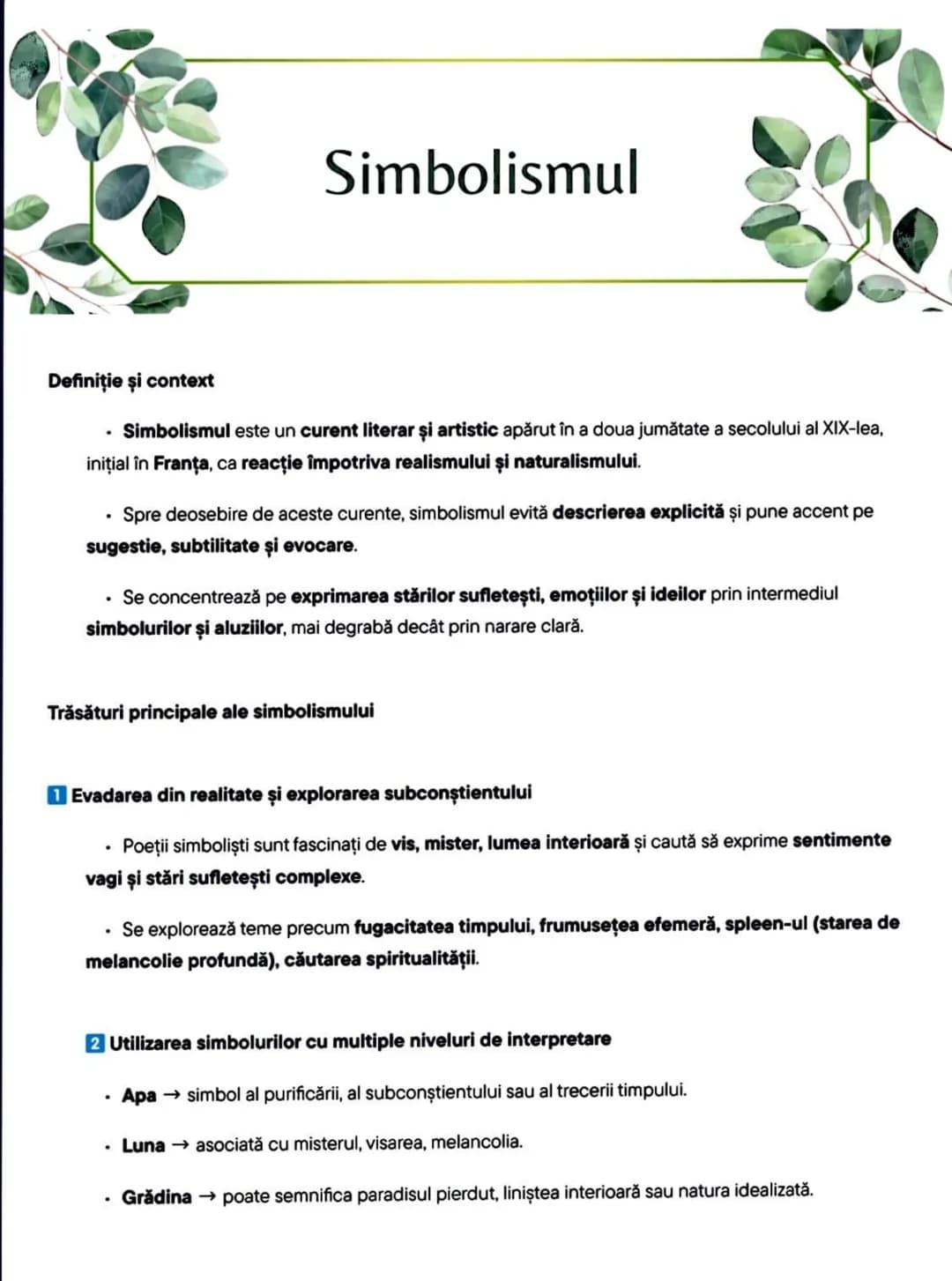 # Simbolismul
Definiție și context
* Simbolismul este un curent literar şi artistic apărut în a doua jumătate a secolului al XIX-lea, in