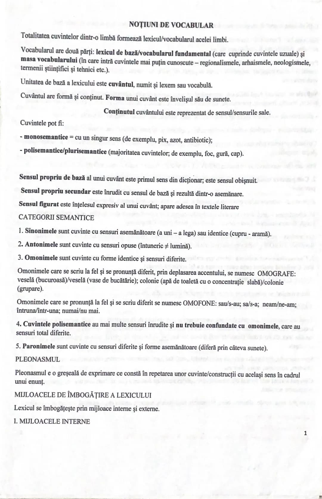 # NOȚIUNI DE VOCABULAR
Totalitatea cuvintelor dintr-o limbă formează lexicul/vocabularul acelei limbi.
Vocabularul are două părți: lexicul
