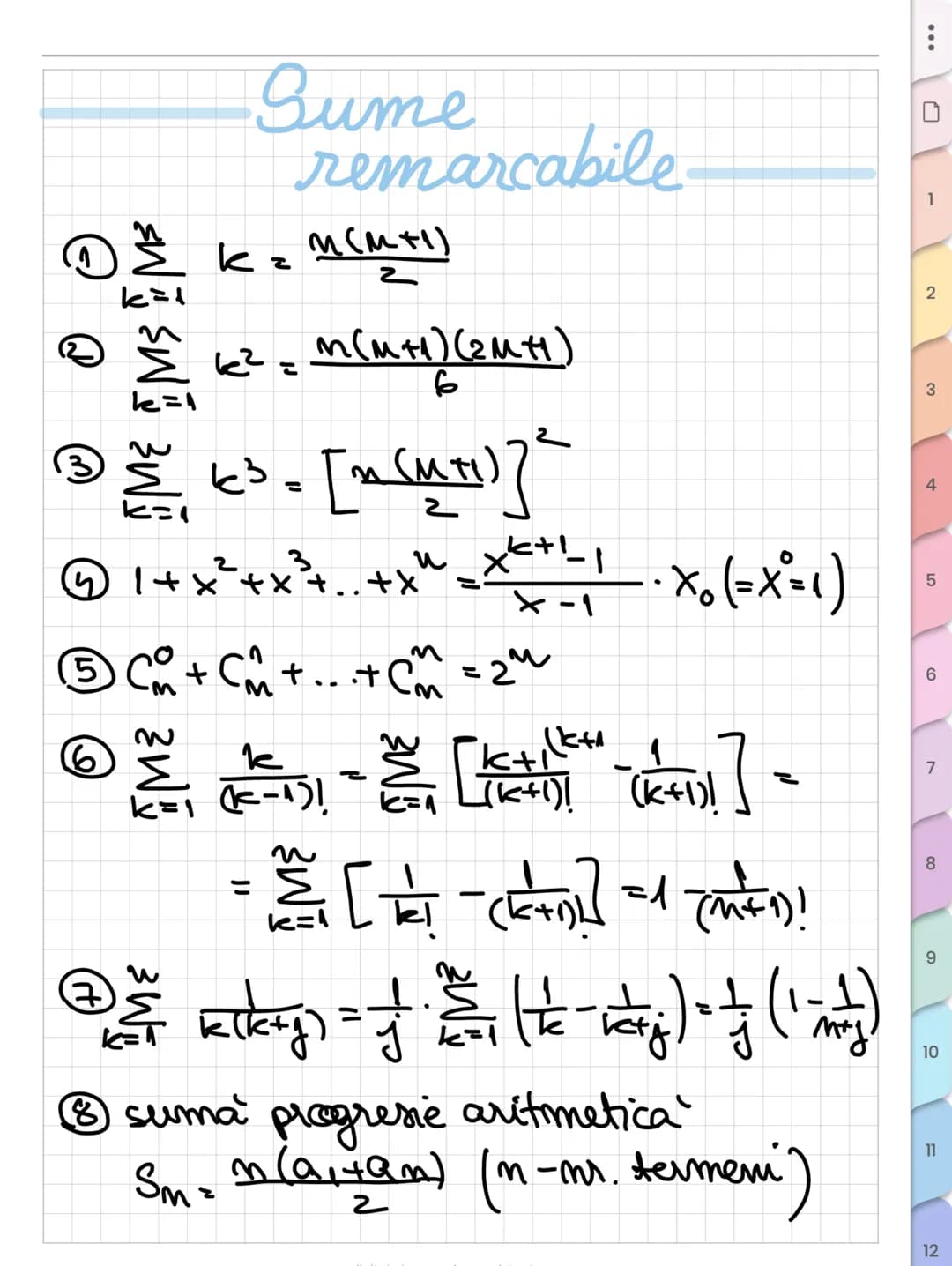 # Sume
remarcabile
① $\sum_{k=1}^{n} k = \frac{n(n+1)}{2}$
② $\sum_{k=1}^{n} k^2 = \frac{n(n+1)(2n+1)}{6}$
③ $\sum_{k=1}^{n} k^3 = [\frac