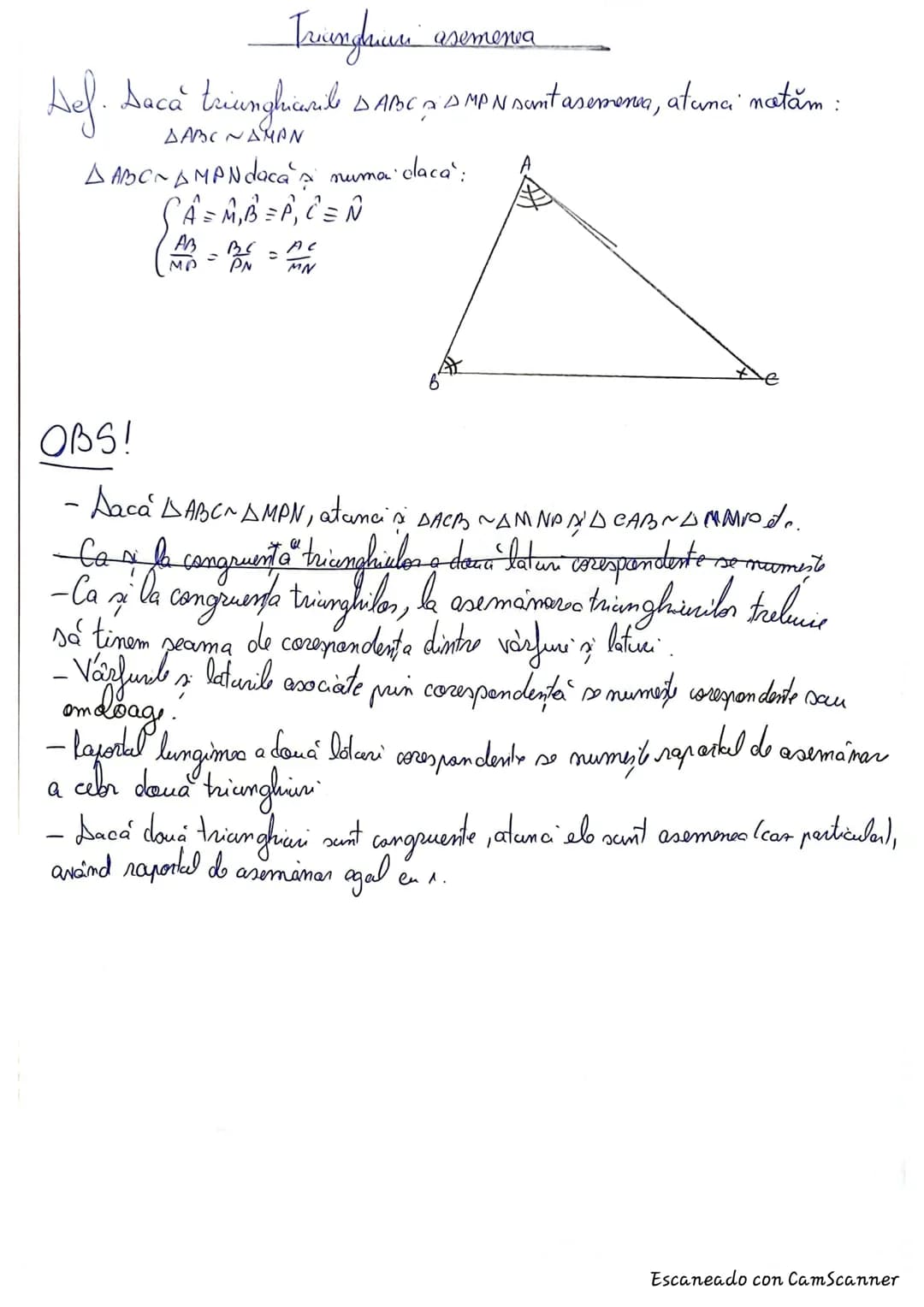 Trung asemena
Def. Dacă triunghiarile $ \triangle ABC \triangle MPN $ sant asemenea, atunci notăm:
$ \triangle ABC \sim \triangle MAN $
$