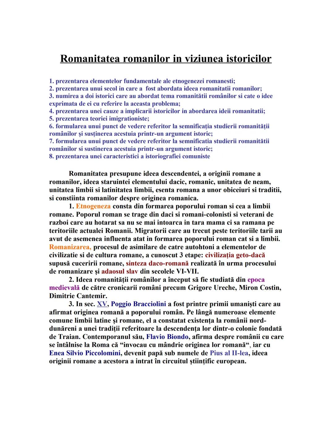 # Romanitatea romanilor in viziunea istoricilor
1. prezentarea elementelor fundamentale ale etnogenezei romanesti;
2. prezentarea unui secol