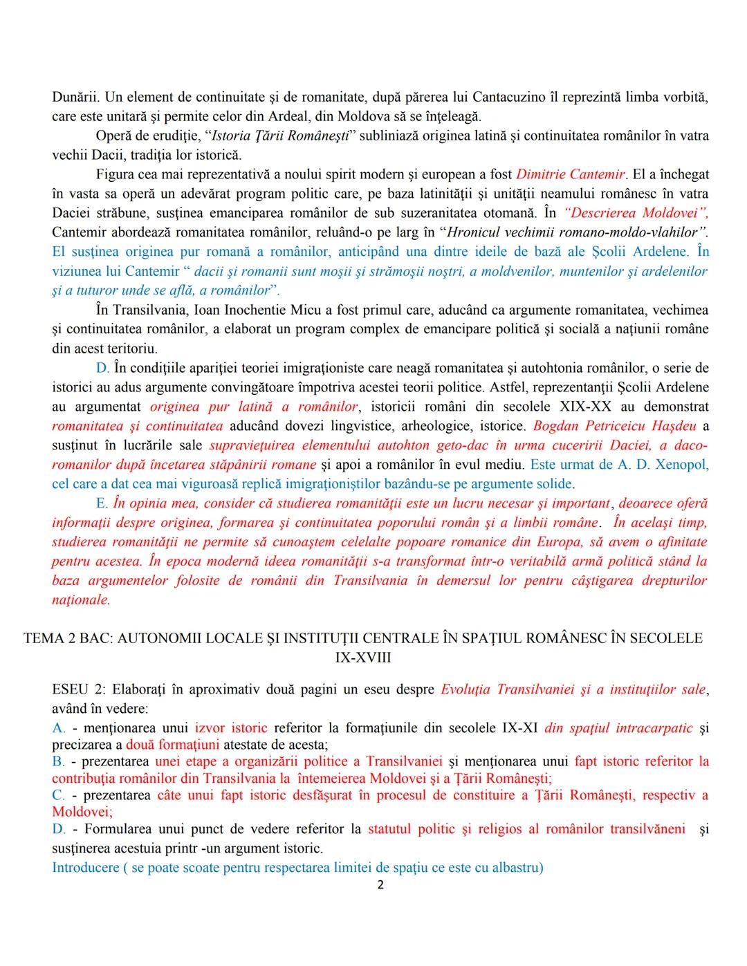 --- OCR Start ---
III. ESEURI ARGUMENTATIVE ȘI STRUCTURATE PE UN PLAN DE IDEI DAT
TEMA 1 BAC: ROMANITATEA ROMÂNILOR ÎN VIZIUNEA ISTORICILOR