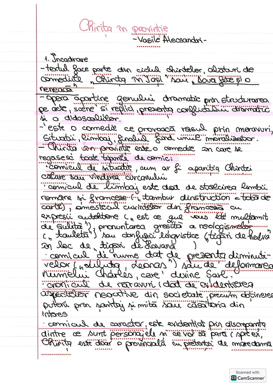 # Chirita în provintie
-Vasile Alecsandri-
1. Incadrare
-textul face parte din ciclul chintelor, alaturi de
comediile Chirita in Jasi "sa