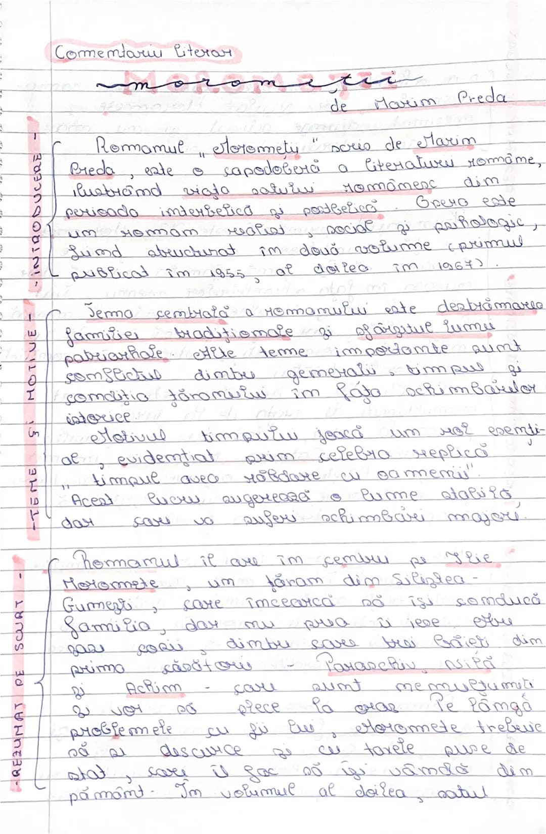 - REZUMAT PE SCURT
-TE
EME
L
-INTRODUCE
CERE
Comentariu Literar
morometi
de Marim Preda
Romamul "storometu"
sories de Marim
Preda
este