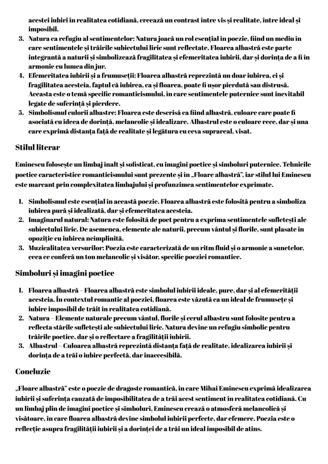 # FLOARE
ALBASTRĂ
„Floare albastră este una dintre cele mai cunoscute poezii scrise de Mihai Eminescu, un poet
important al literaturii rom