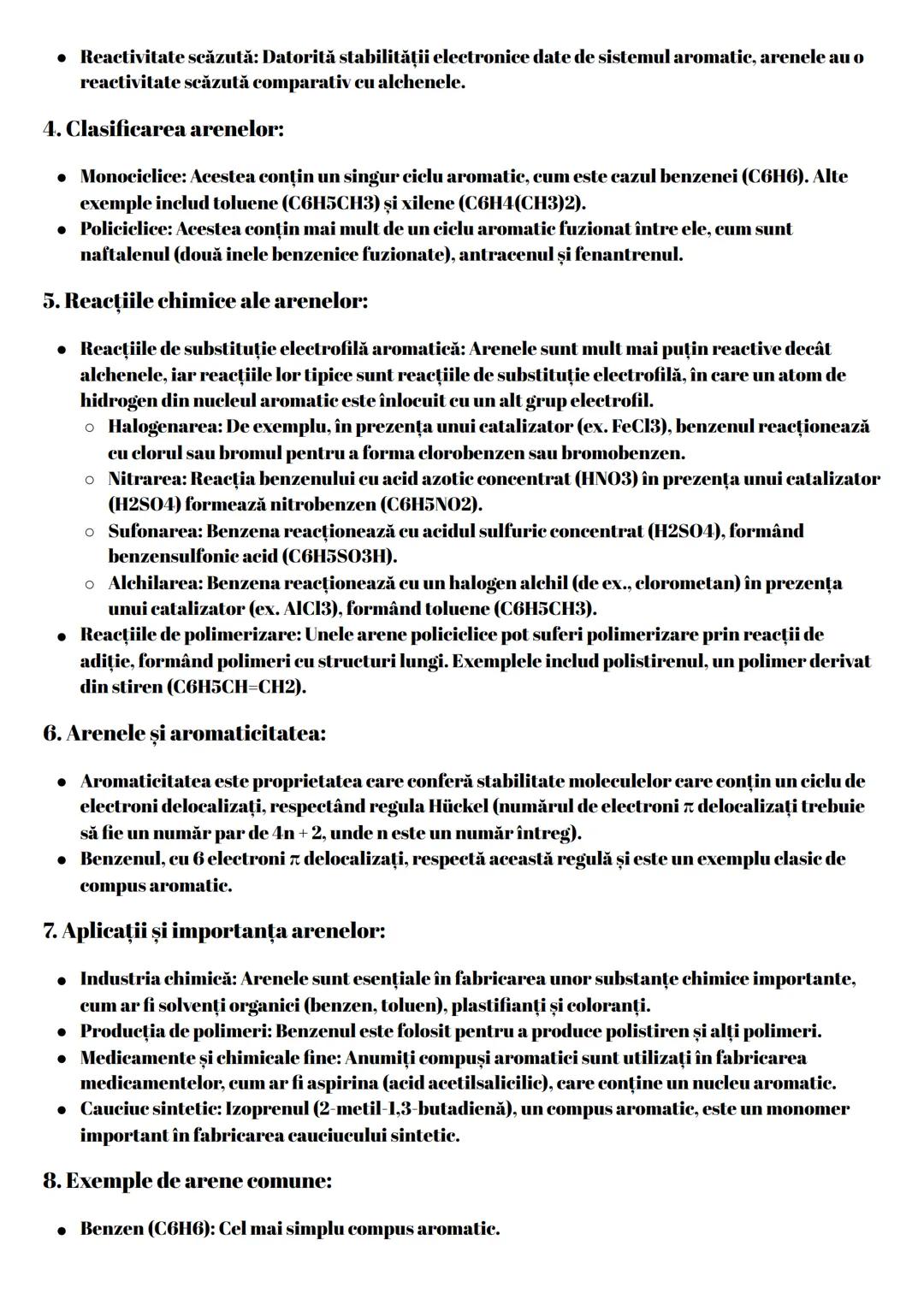 --- OCR Start ---
Arenele sunt compuși organici care conțin un sistem aromatic. Acest sistem aromatic este definit
printr-un ciclu de atomi