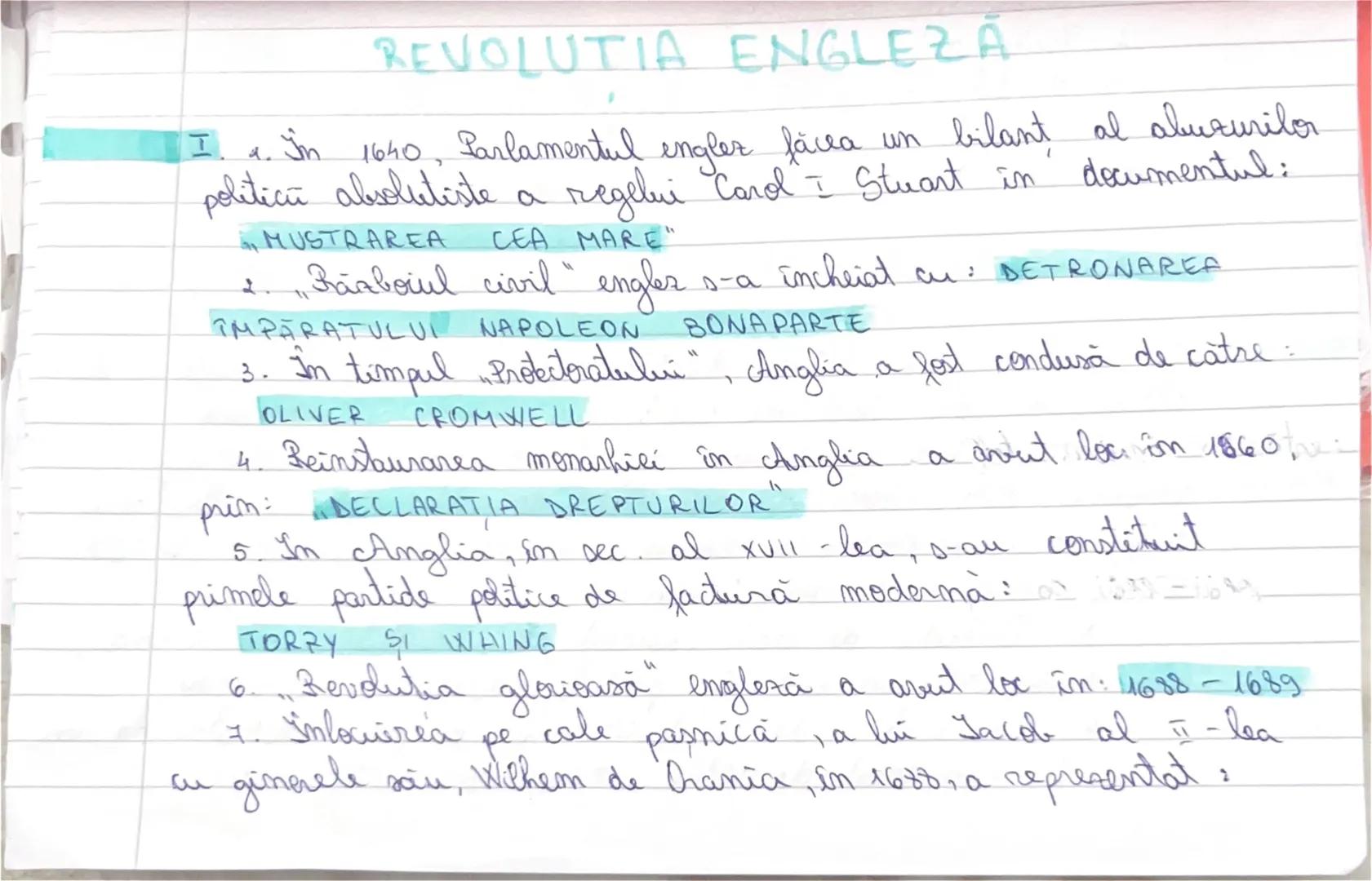 # REVOLUTIA ENGLEZĂ
I. În 1640, Parlamentul engler făcea un bilant al abuzurilor
politici absolutiste a regelui Card I Stuart in documentul