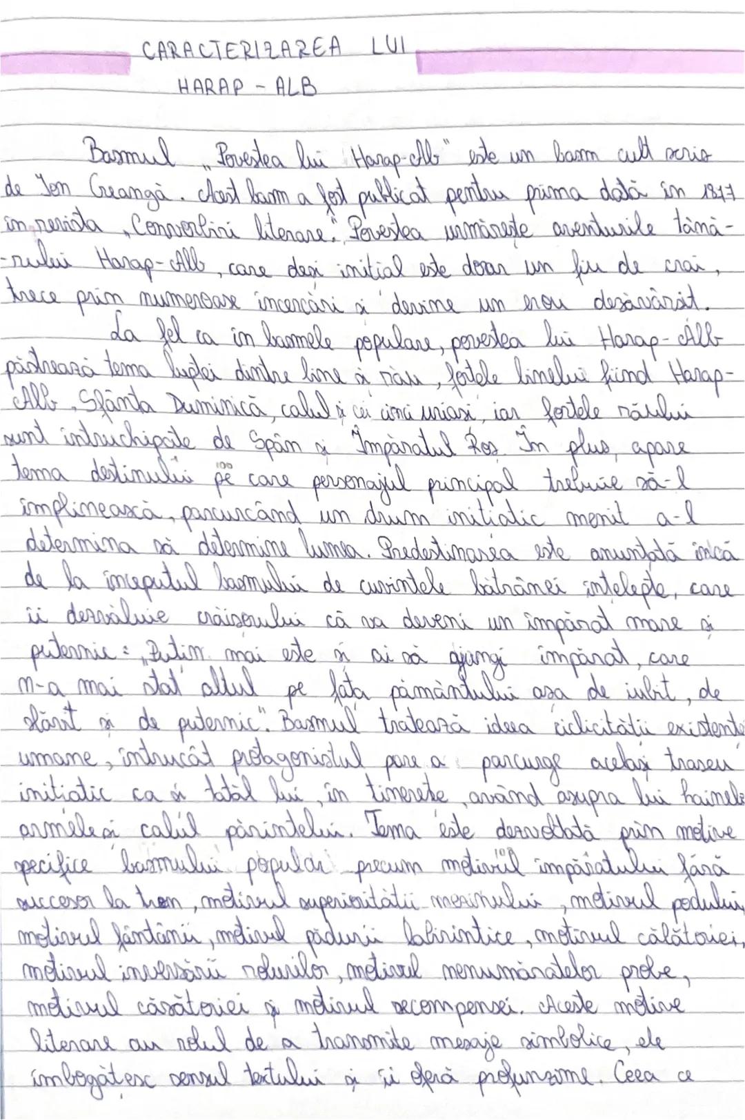 # CARACTERIZAREA LUI
HARAP-ALB
Basmul Povestea lui Harap-clb" este un basm cult serio
de tom Creangă. chest baum a fost publicat pentru pri