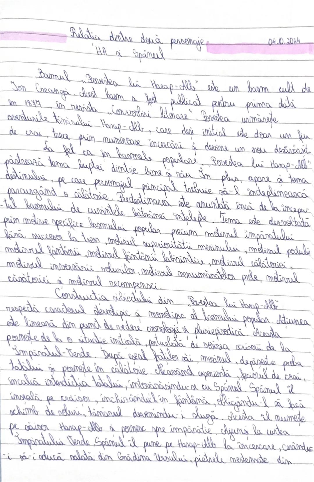Relatia dintre două personaje
HA i Spanul
04.10.2024
Basmul Povestea lui Harap-Alb" este un basm cult de
Ion Creanga. Acest basom a led publ