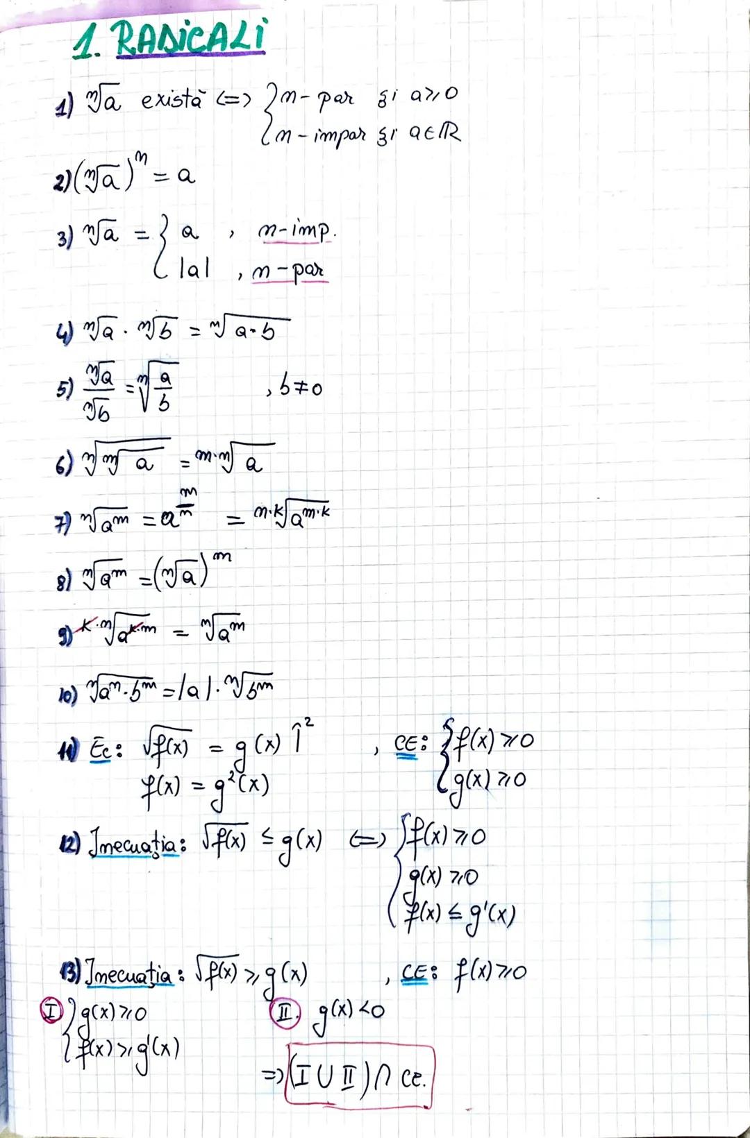 # 1. RADICALI
1) Ja exista <=> 2m-par şi a710
In-impar şi
QEIR
2) (a) = a
3) a = 3 a
>
n-imp.
Clal
, n-par
4) Q.5 = 2.5
5)
Q
,670
6)