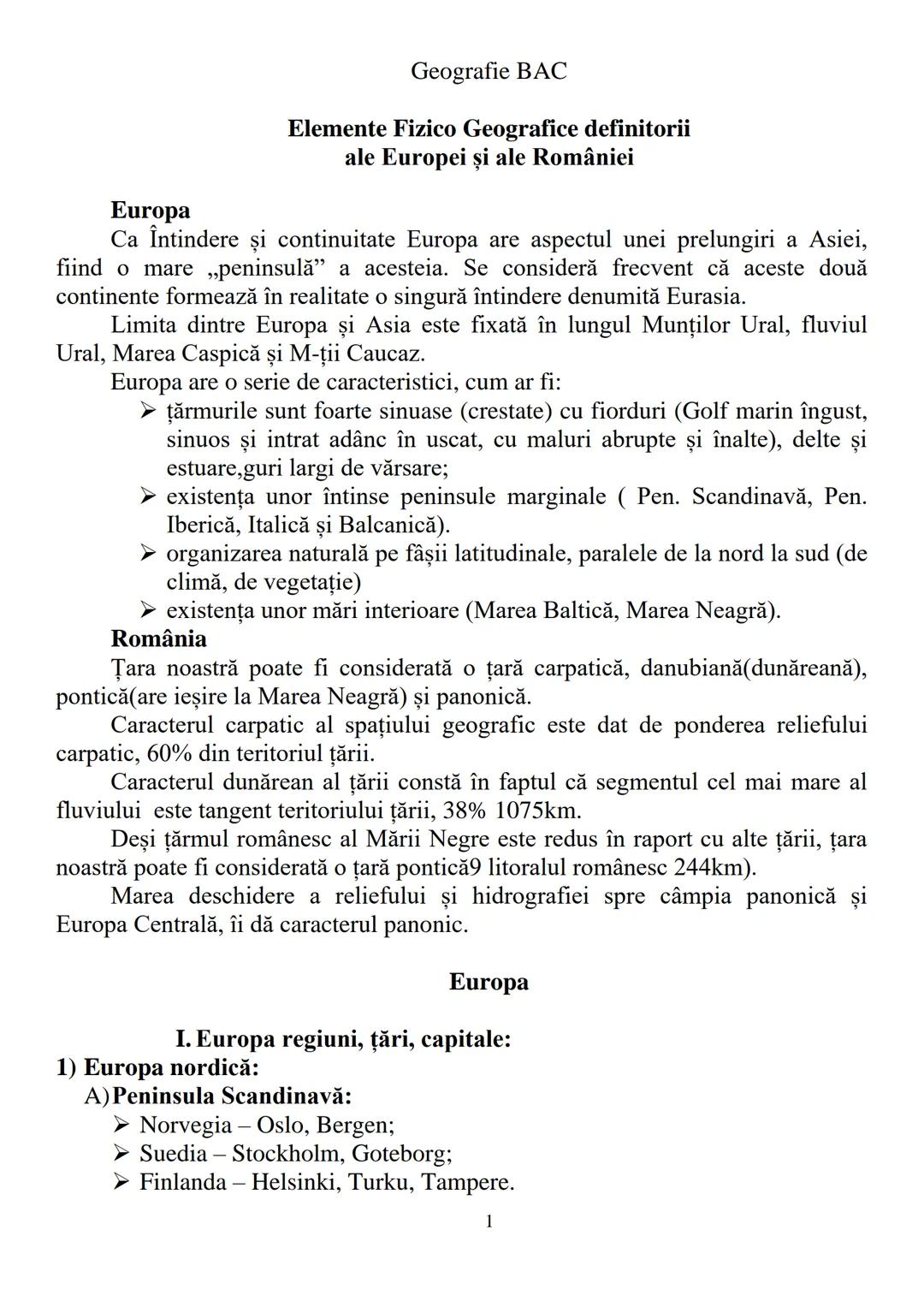 # Europa
Geografie BAC
Elemente Fizico Geografice definitorii
ale Europei şi ale României
Ca Întindere și continuitate Europa are aspectu
