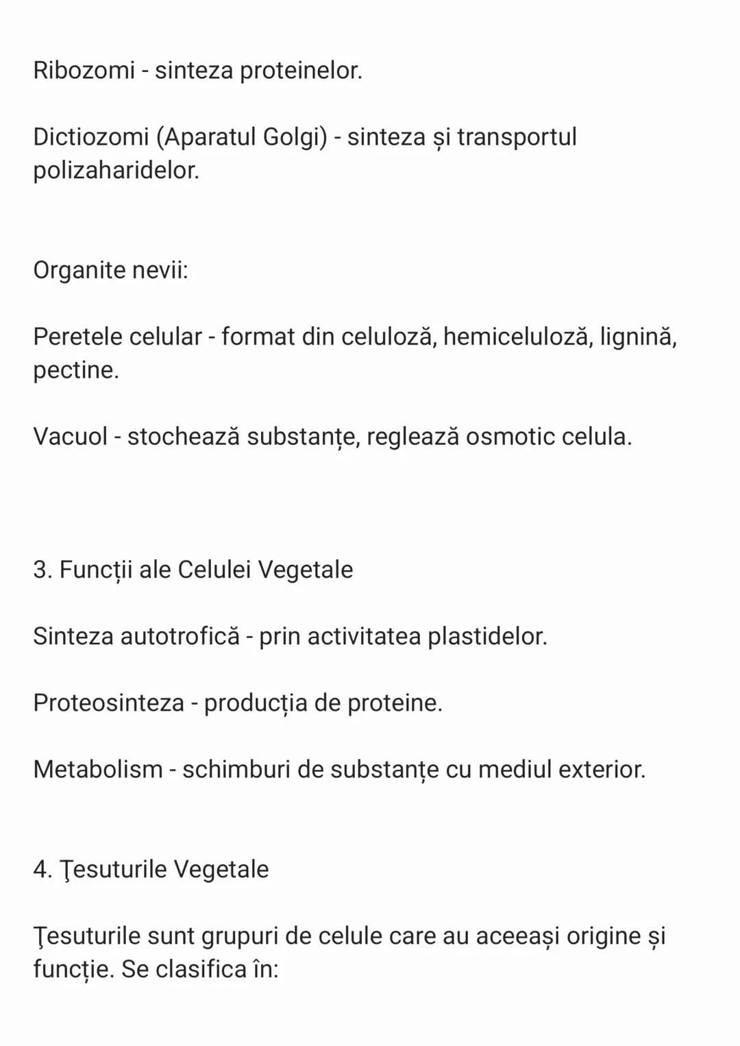 --- OCR Start ---
lată o schematizare a materiei despre celula vegetală și
țesuturile vegetale:
1. Celula Vegetală
Celula vegetală este unit