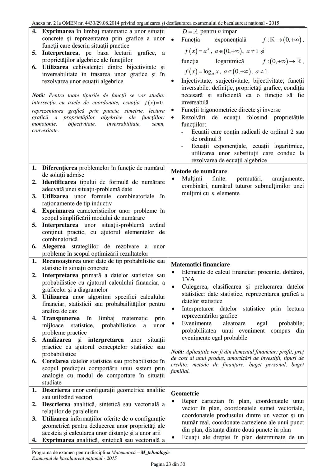 Anexa nr. 2 la OMEN nr. 4430/29.08.2014 privind organizarea şi desfăşurarea examenului de bacalaureat național - 2015
1. Recunoaşterea func
