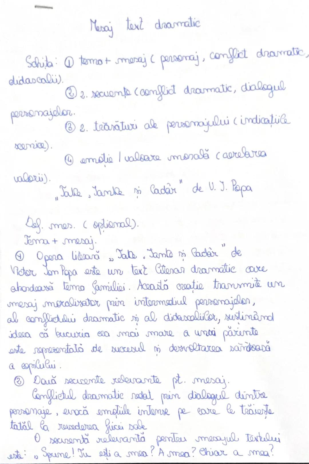 Mesaj text dramatic
Schita: @tomo + mesaj (personaj, conflict dramatic,
didascalii).
2. secuente (conflict dramatic, dialogul
personajelor