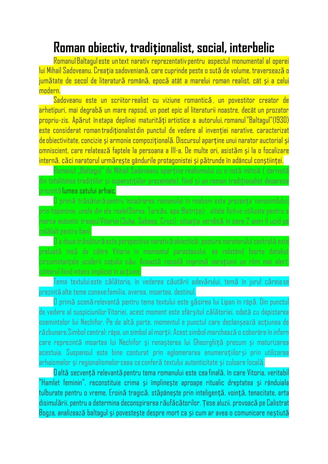 # Roman obiectiv, tradiționalist, social, interbelic
Romanul Baltagul este un text narativ reprezentativ pentru aspectul monumental al oper