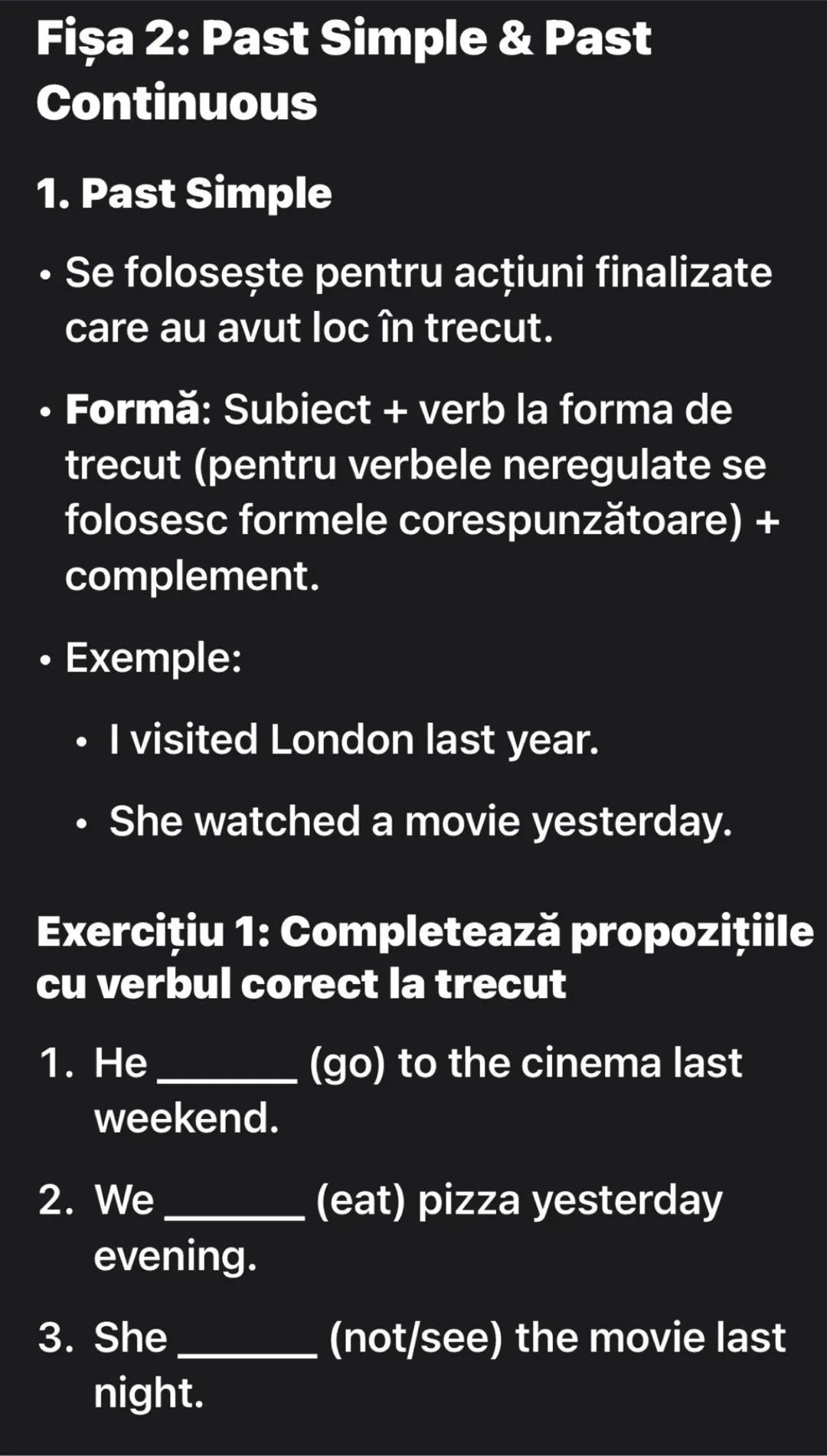 Fișa 2: Past Simple & Past Continuous