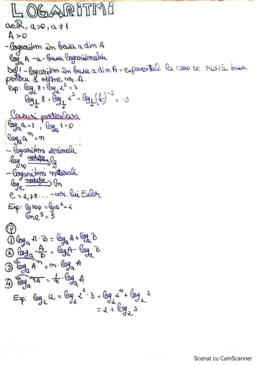 # LOGARITMI
ael, aso, a ≠ 1
A>0
-logeritem în baza a dim A
loga A-a-bava logaritmulkin
Def!-logaritm în baza a dim A = exporontul la case