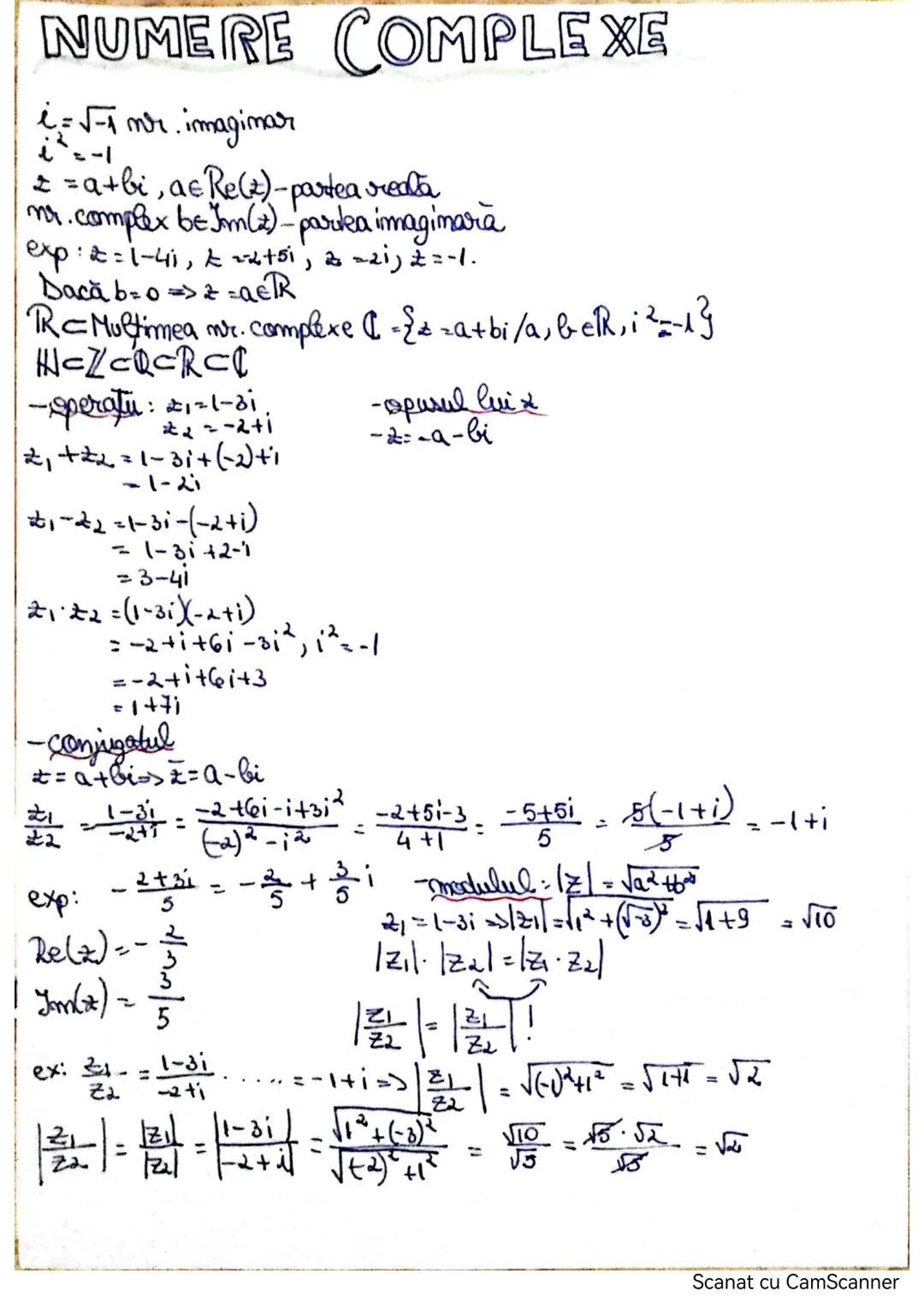 # NUMERE COMPLEXE
$i = \sqrt{-1}$ nr. imaginar
$i^2 = -1$
$z = a + bi$, $a \in \mathbb{R}(z)$ - partea reală
nr. complex, $b \in \mathbb{Im}