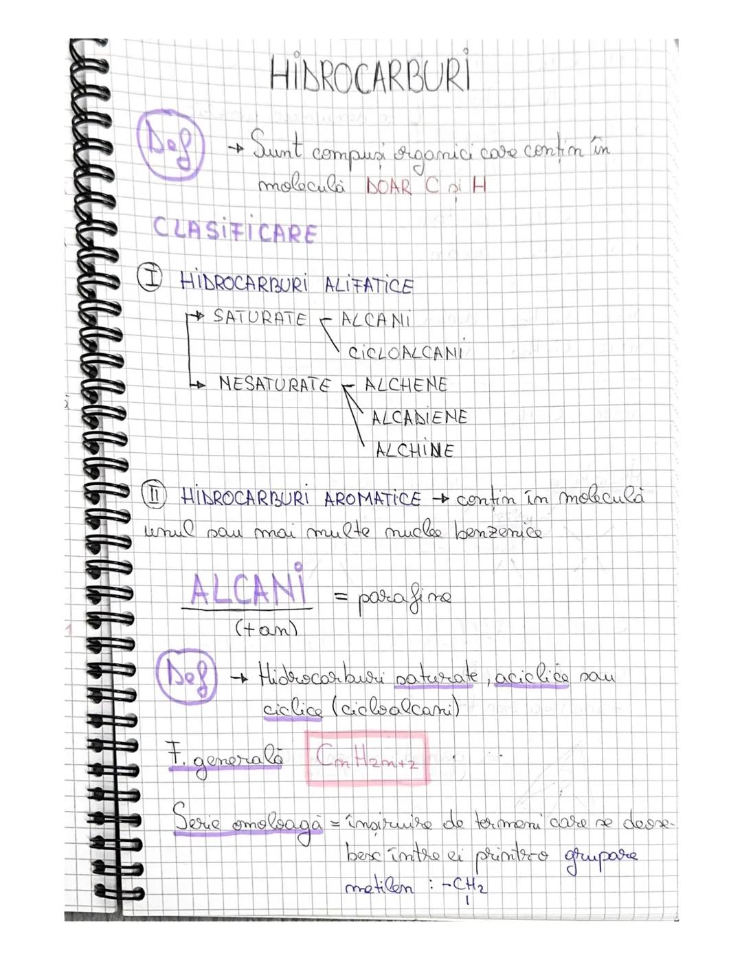 # HIDROCARBURI
Sunt compusi organici care contin in
molecula DOAR C si H
CLASIFICARE
① HIDROCARBURI ALIFATICE
→ SATURATE → ALCANI
→ CICLOALC