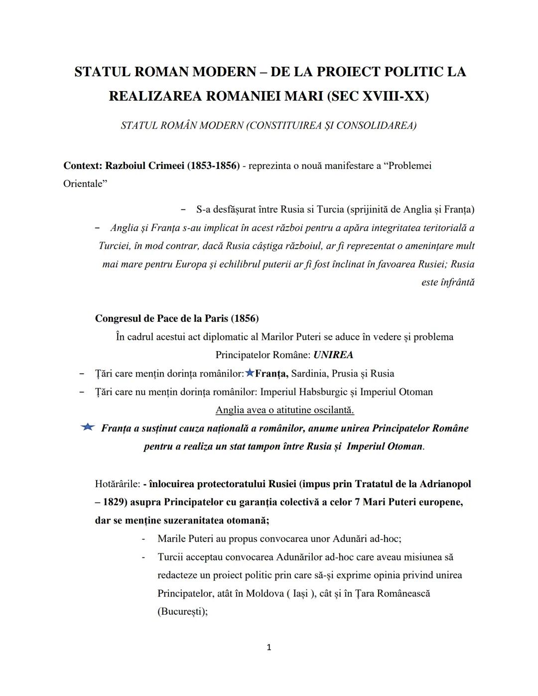 --- OCR Start ---
STATUL ROMAN MODERN - DE LA PROIECT POLITIC LA
REALIZAREA ROMANIEI MARI (SEC XVIII-XX)
STATUL ROMÂN MODERN (CONSTITUIREA Ș