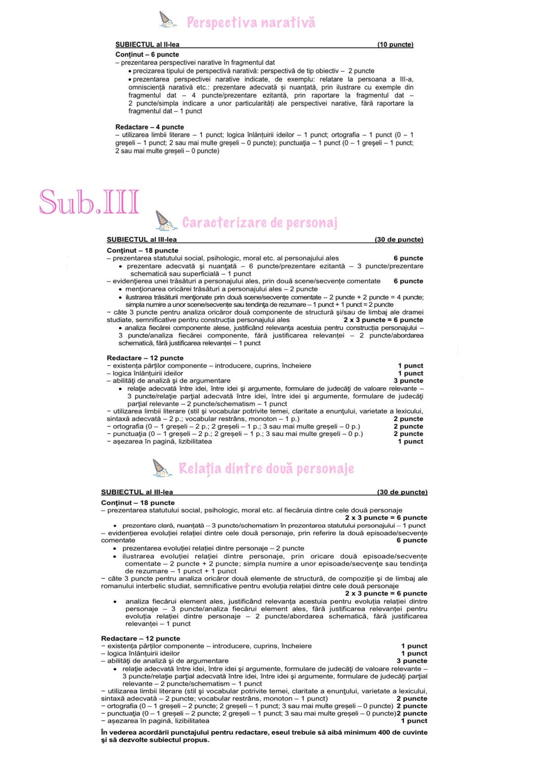 # Bareme
Sub. II
Relaţia dintre ideea poetică şi mijloacele artistice
SUBIECTUL al II-lea (10 puncte)
Conţinut 6 puncte
- comentarea te