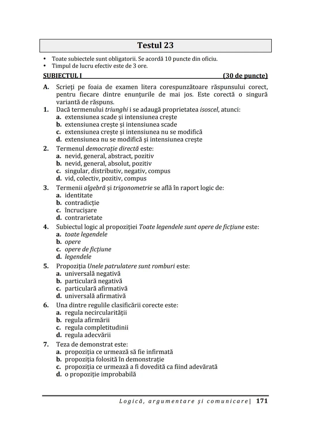 Florin IORGA
Marcel RUS
LOGICĂ, ARGUMENTARE
ȘI COMUNICARE
GHID COMPLET pentru Bacalaureat
➤ Sinteze teoretice
➤ 30 de teste
➤ Bareme şi rezo