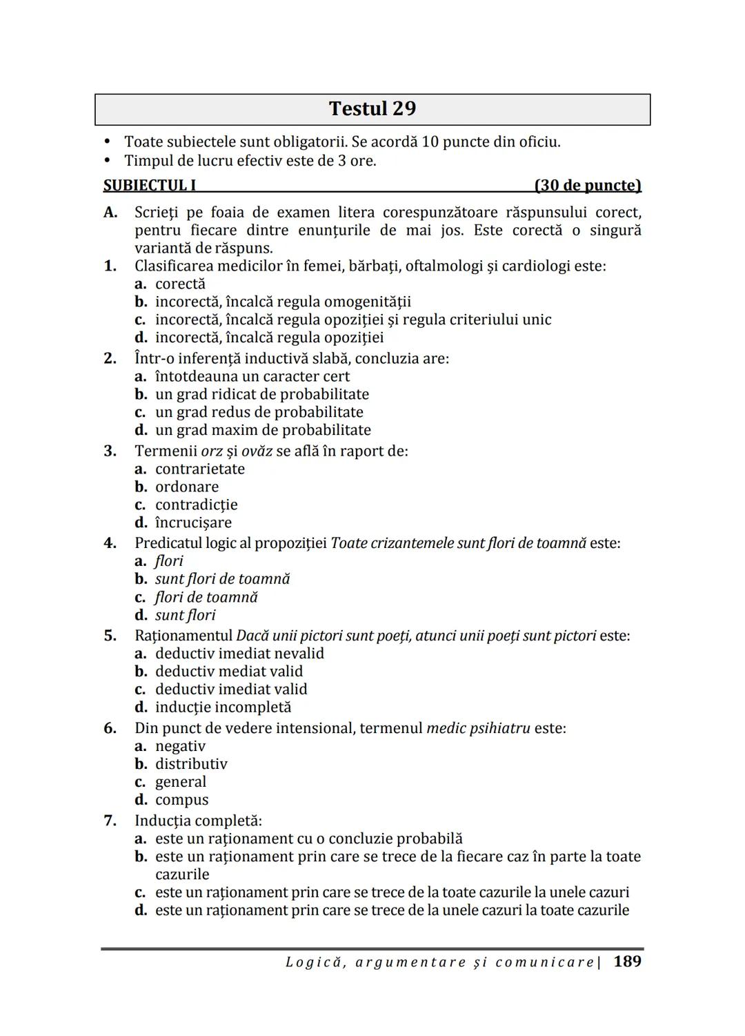 Florin IORGA
Marcel RUS
LOGICĂ, ARGUMENTARE
ȘI COMUNICARE
GHID COMPLET pentru Bacalaureat
➤ Sinteze teoretice
➤ 30 de teste
➤ Bareme şi rezo