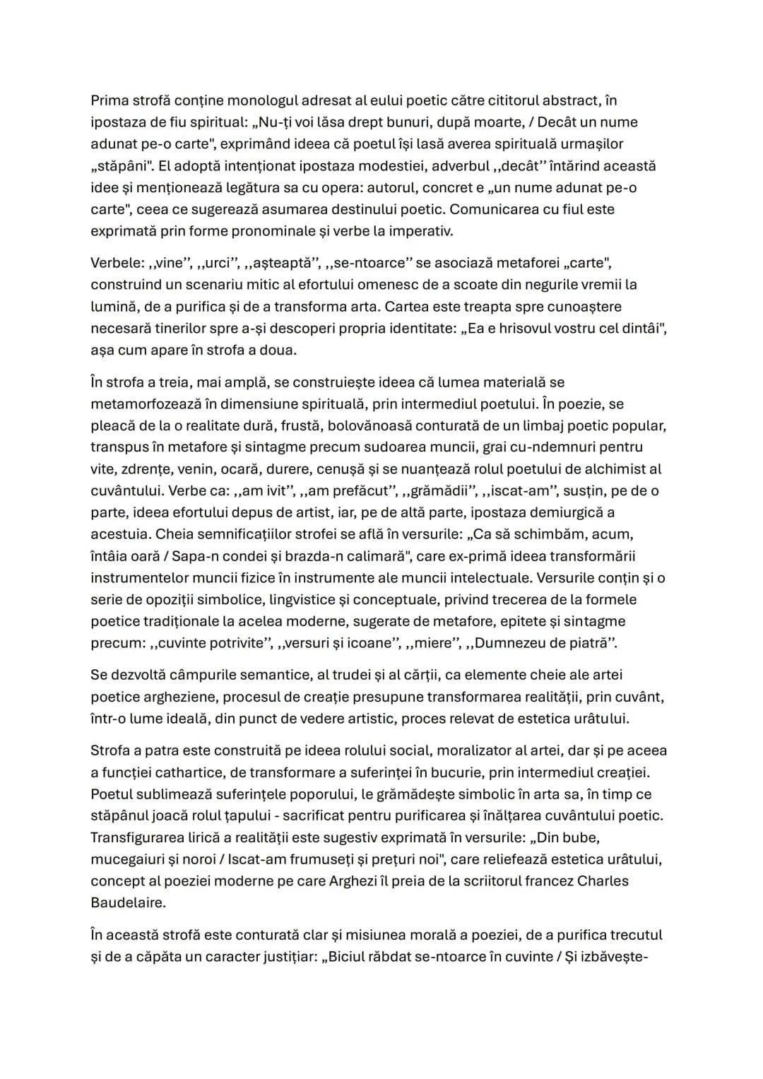 # Testament
Tudor Arghezi
Reliefarea unor trăsături specifice care fac posibilă încadrarea textului într-un curent
literar
Tudor Arghezi